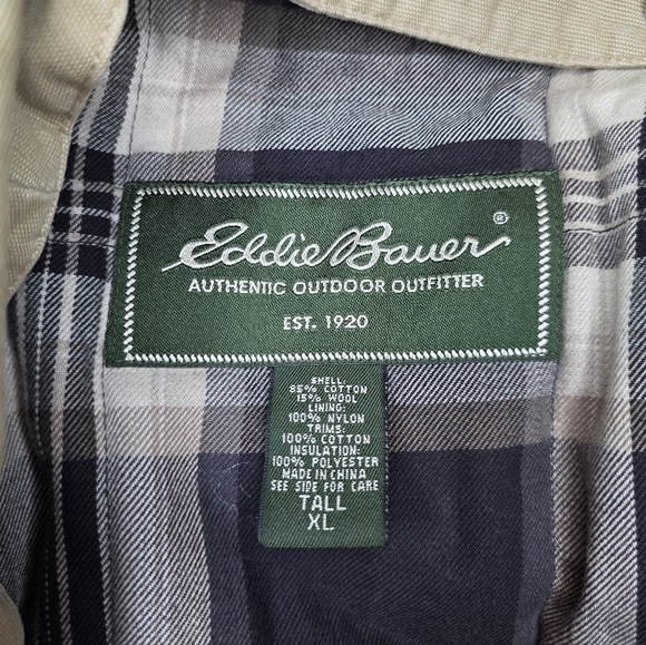 EDDIE BAUER Barn Coat Chore Jacket Canvas Tan Flannel‎ Lined - Size XL Tall - Picture 7 of 9